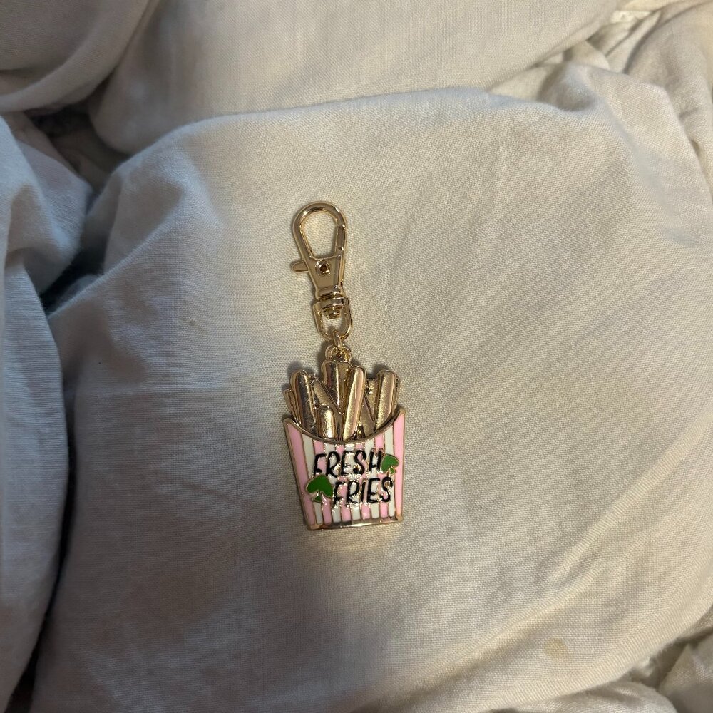 ✨ KATE SPADE New York "Fresh Fries" Bag Charm | Pink Stripe Novelty Keychain